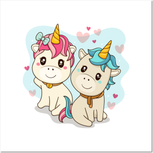 Cute unicorn couple Posters and Art